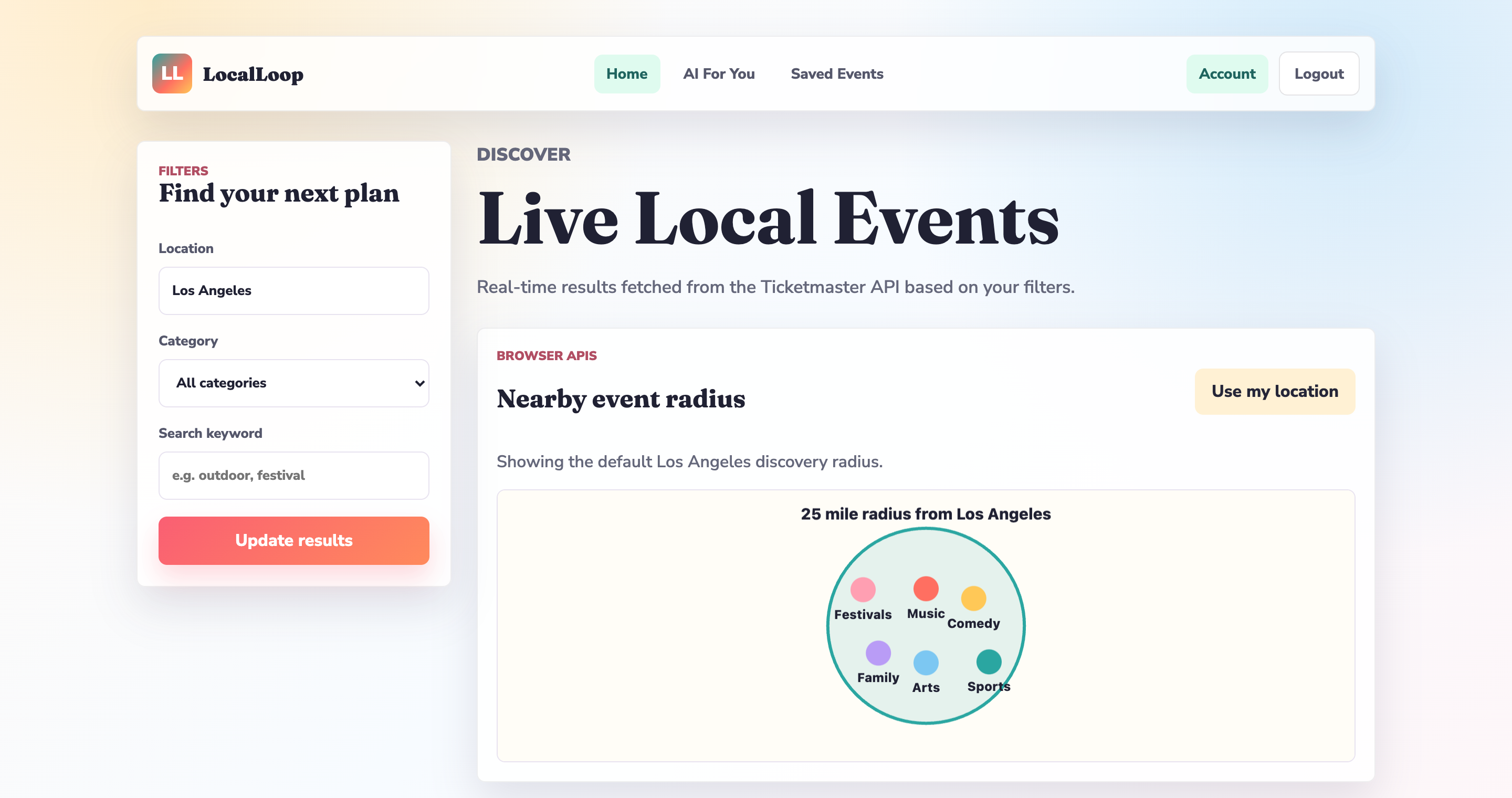 LocalLoop event discovery app screenshot